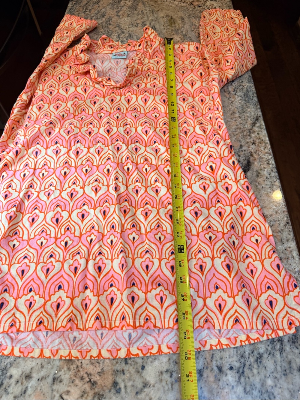 Haley & The Hound XL Geometric Print Cotton Shift Dress Ruffle Neck Boho USA - Picture 7 of 12
